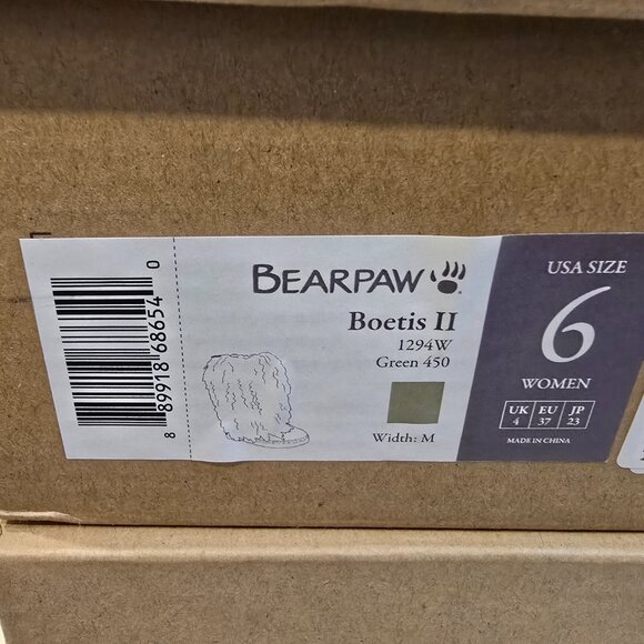 Bearpaw Boetis II Real Lamb Fur Boots Size 6 Women's Green New In Box - Picture 12 of 12